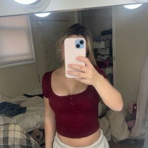 Women's Red Ribbed Top